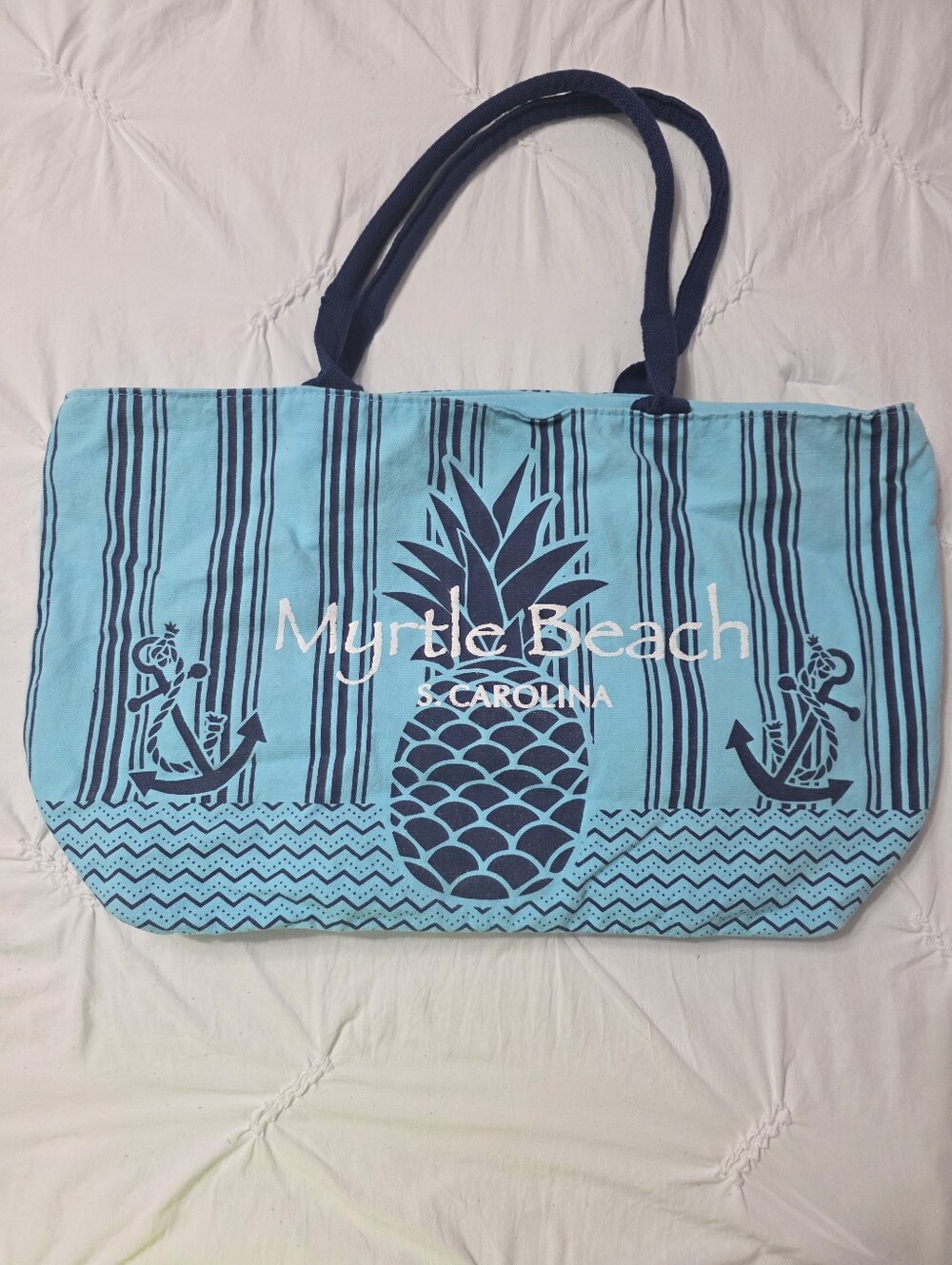 Pineapple Stripe Tote Bag in Light Blue